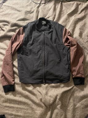 Men's Black Bomber Jacket with Brown Sleeves